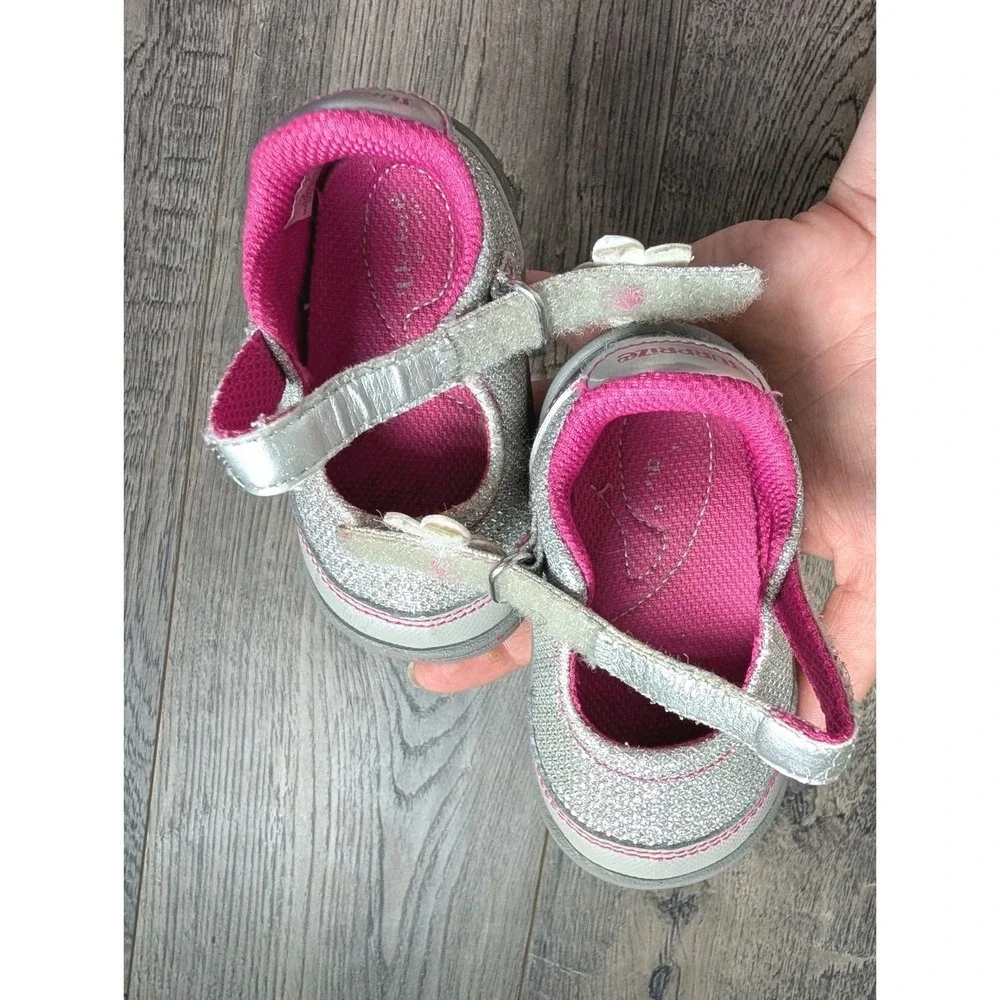 Stride Rite Surprize Pauline Baby Girls Silver Pink Sparkle Sandals Sz 3 Toddler